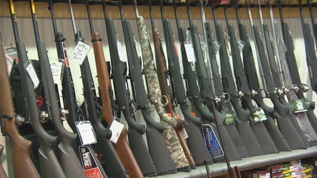 Un étalage de fusils de chasse chez un marchand