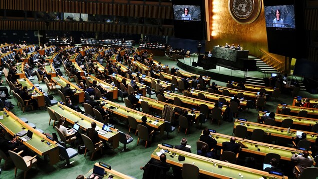 Des représentants de nombreux pays en train d'écouter une allocution au siège de l'ONU.
