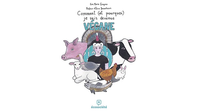 Un dessin sur fond blanc montrant une femme entourée d'animaux de ferme.