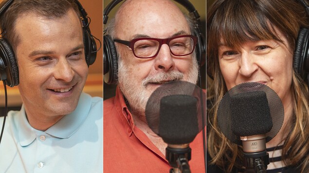 Stéphane Leclair, René Homier-Roy et Marie-Louise Arsenault au micro de Stéphan Bureau.