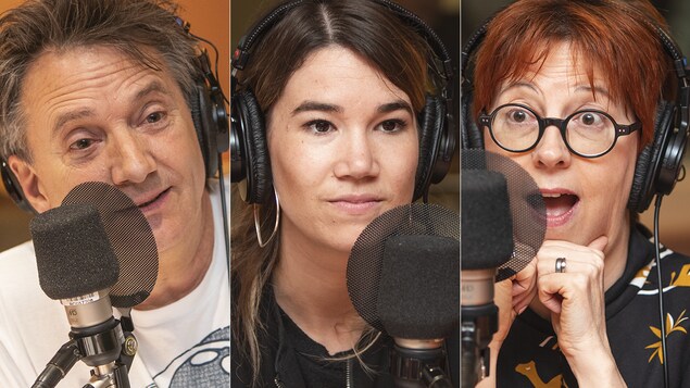 Francis Reddy, Marie-Ève Tremblay et Chantal Lamarre au micro de Stéphan Bureau.