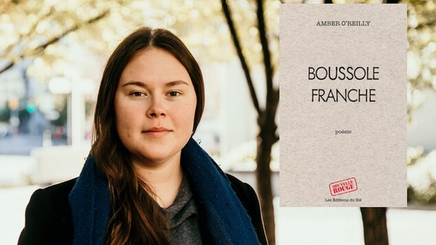 L'auteure Amber O'Reilly et la couverture de son recueil de poésie 'Boussole Franche'.