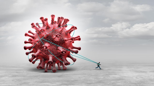 Image concept montrant un homme traînant le virus de la COVID-19.