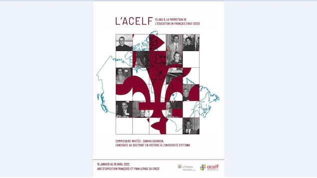 Affiche promotionnelle des 75 ans de l'ACELF avec l'inscription «75 ans à la promotion de l'éducation en français (1974-2022».