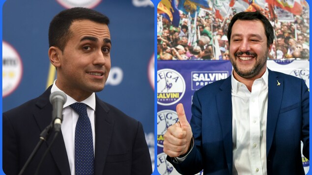 (à gauche) Luigi Di Maio, leader du Mouvement 5 étoiles  et (à droite) Matteo Salvini, secrétaire fédéral de la Ligue