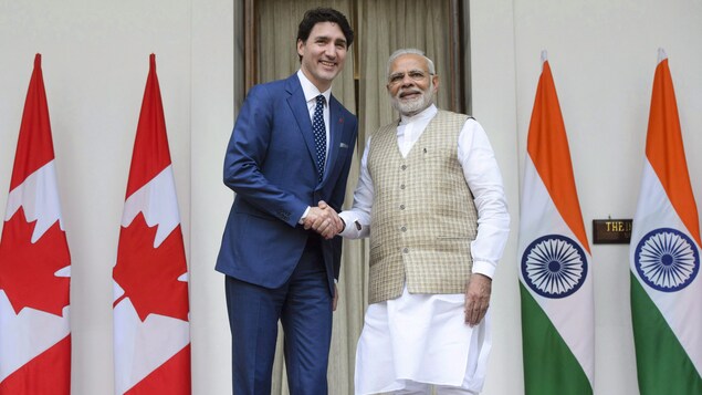 El primer ministro Justin Trudeau junto con su homólogo indio Narendra Modi durante en India.