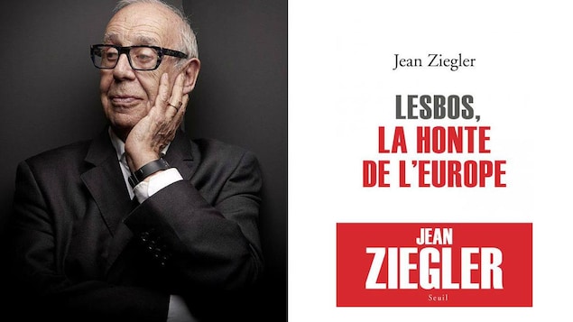 Jean Ziegler (g), auteur du livre (d) « Lesbos, la honte de l'Europe », aux Éditions du Seuil