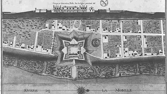 Plan profil et élévation du Fort Condé de la Mobile.