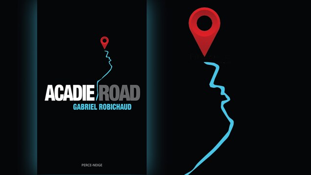 La couverture du livre « Acadie Road » de Gabriel Robichaud : une ligne bleue dessine à la fois un fleuve et le profil d'un visage, surplombé par le symbole rouge de localisation utilisé sur les plans Google. La couverture du livre « Acadie Road » de Gabriel Robichaud : une ligne bleue dessine à la fois un fleuve et le profil d'un visage, surplombé par le symbole rouge de localisation utilisé sur les plans Google.