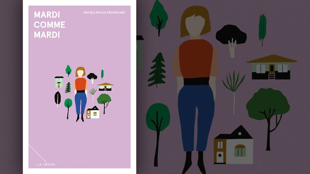 La couverture du livre « Mardi comme mardi » de Michèle Nicole Provencher : illustration sur fond mauve représentant une femme sans visage entourée d'arbres et de maisons. La couverture du livre « Mardi comme mardi » de Michèle Nicole Provencher : illustration sur fond mauve représentant une femme sans visage entourée d'arbres et de maisons.
