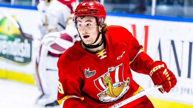 Il regarde vers sa droite sur la glace.