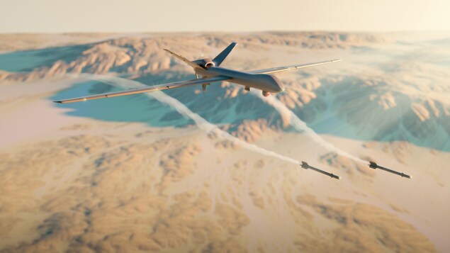 Un drone qui lance des missiles.