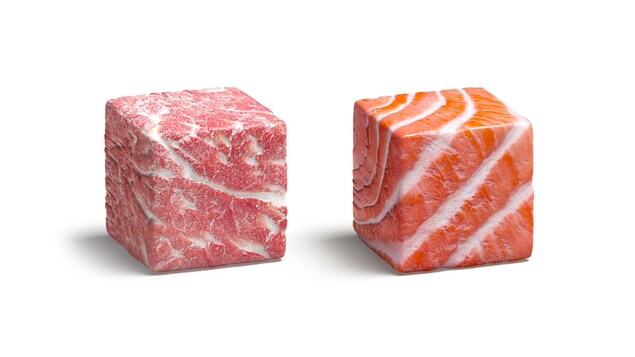 Représentation de cubes de viande artificielle.