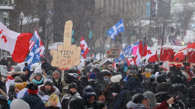 Des milliers de personnes manifestent dans les rues de Québec.