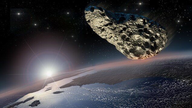 Une illustration d'une météorite qui se dirige vers la Terre.