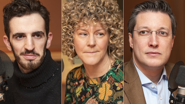 Dardan Isufi, Diane Bérard et Guillaume Lavoie au micro de Catherine Perrin.