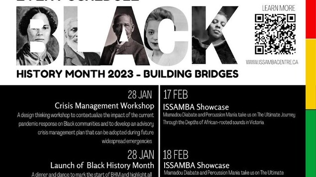 Une affiche détaille le programme des activités qui sont proposées pour le Mois de l'histoire des Noirs en février à Victoria