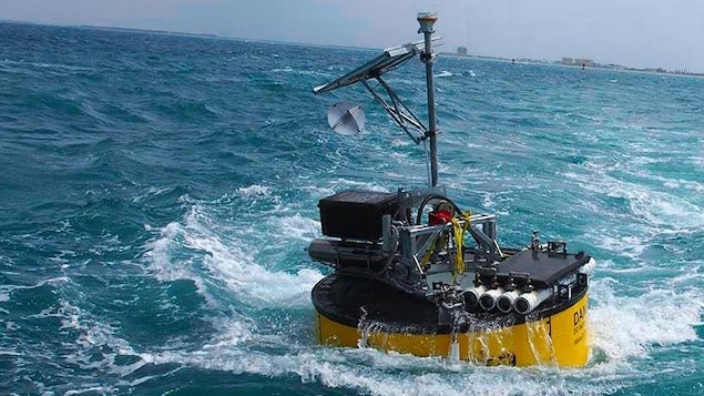 Un bouée de la compagnie Oneka Technologies dans la mer. 