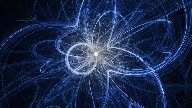 Vue d'artiste des champs d'énergie entourant une particule