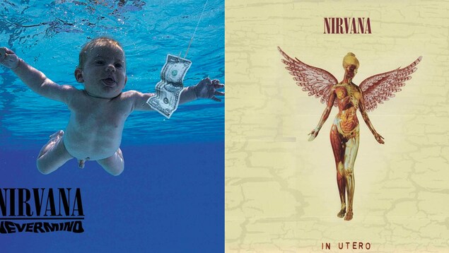 Pochettes des albums «Nevermind» et «In Utero» de Nirvana.