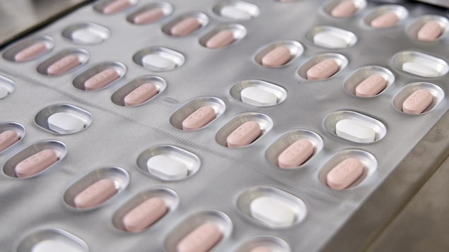 Gros plan sur des pilules Paxlovid de Pfizer dans un emballage métallique. 