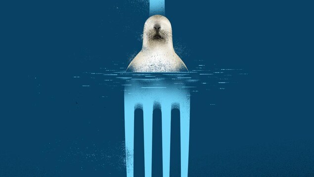 Une fourchette combinée avec la tête d'un phoque.