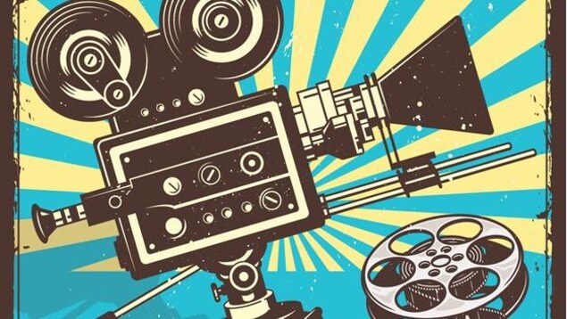 Illustration rétro d'une caméra et d'un film.