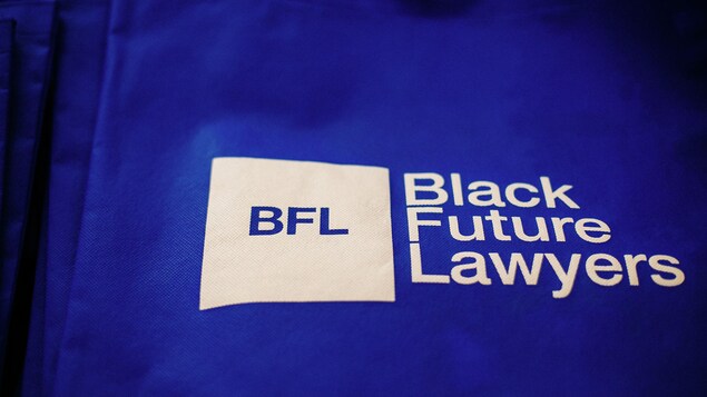 Logo du programme Black Future Lawyers à l'Université de Toronto sur fond bleu