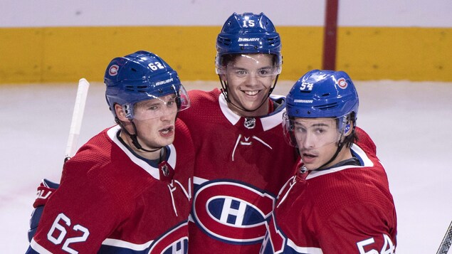 Artturi Lehkonen (no 62), Jesperi Kotkaniemi (no 15) et Charles Hudon (no 54) Artturi Lehkonen (no 62), Jesperi Kotkaniemi (no 15) et Charles Hudon (no 54)