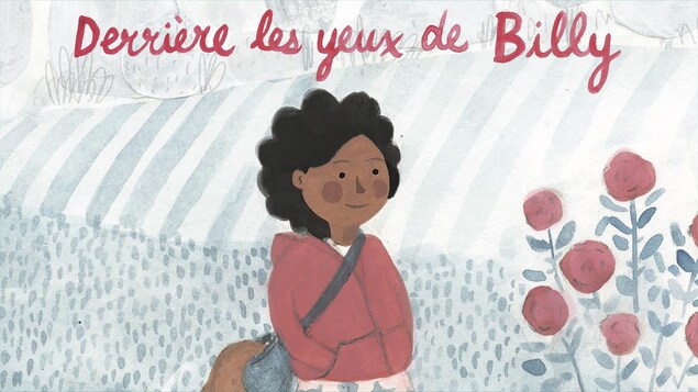 Illustration montrant une jeune fillette en train de marcher dans la rue près de fleurs.
