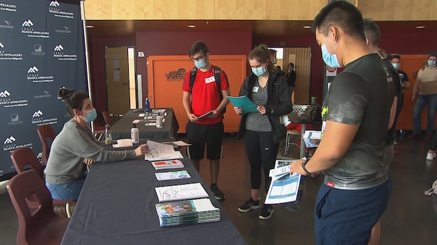 Des jeunes lisent des brochures d'informations sur le programme collégial
