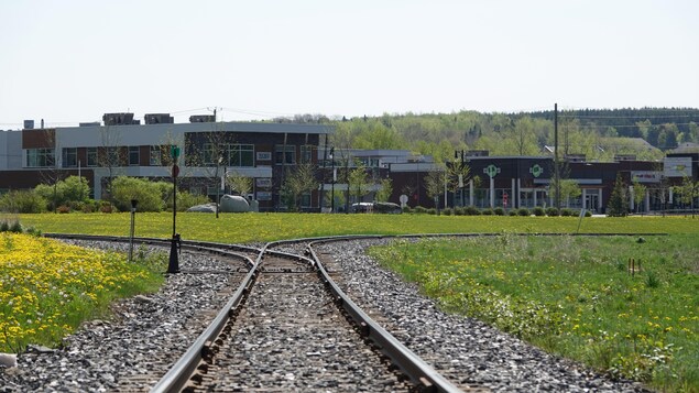 Des rails de train près du centre-ville de Lac-Mégantic. 