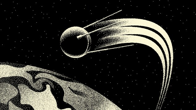 Illustration du satellite artificiel Spoutnik en orbite autour de la Terre.