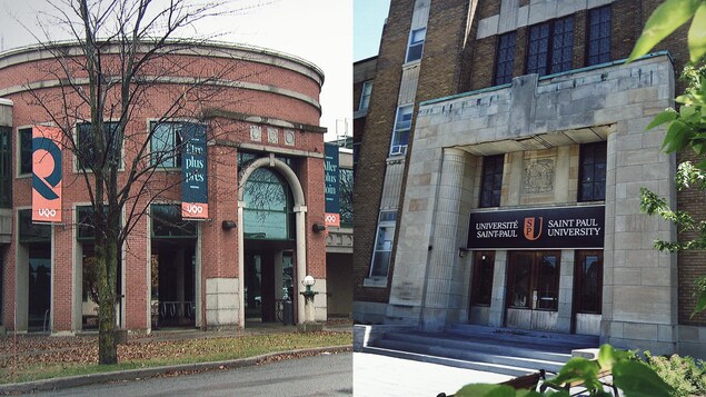Montage photo des devantures de l'Université du Québec en Outaouais et de l'Université Saint-Paul.