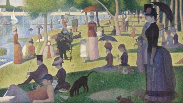 Montage visuel de Bernie Sanders dans le tableau « Un dimanche après-midi à l'île de la Grande Jatte » de Georges Seurat.