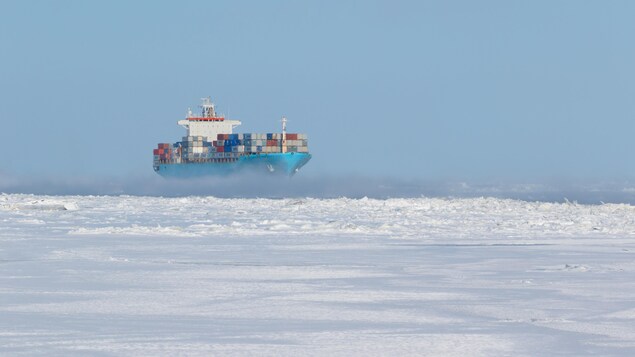 Un navire de charge dans les eaux de l'Arctique.