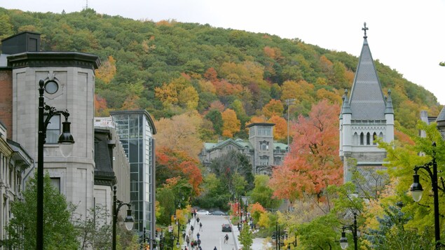 L’Institut Allan Memorial devant le mont Royal à Montréal, l'automne.