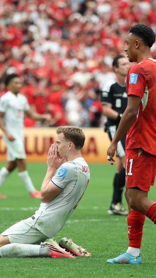  Alistair Johnston #2 of Canada reacts during the FIFA World Cup 2026 Group B match between Switzerland and Canada at BC Place Vancouver on June 24, 2026 in Vancouver, British Columbia. (Photo by Emilee Chinn/Getty Images)