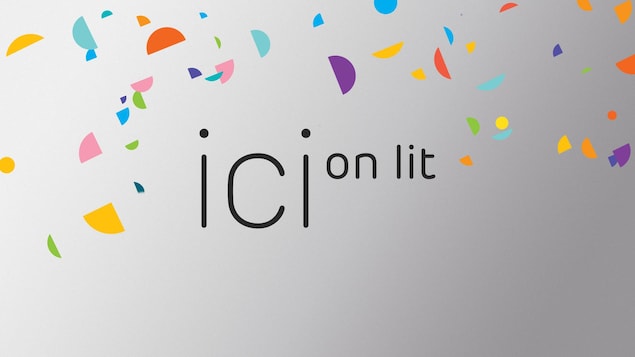 Les mots «ICI on lit» entourés de confettis.