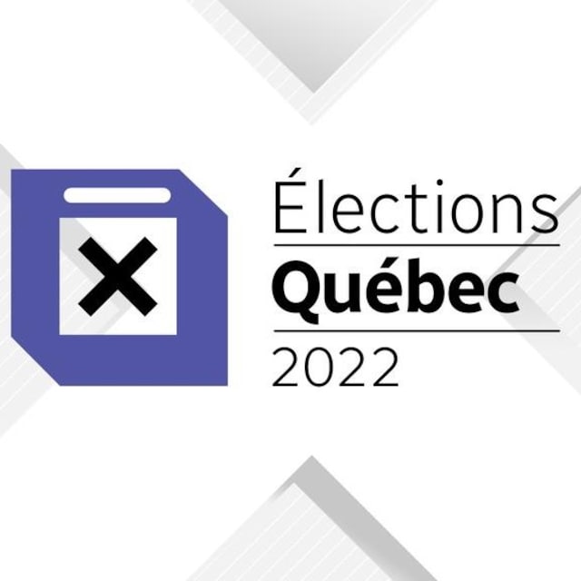 Les mots « Élections Québec 2022 » sont inscrits sur l'image, accompagnés d'un cube et un X à l'intérieur