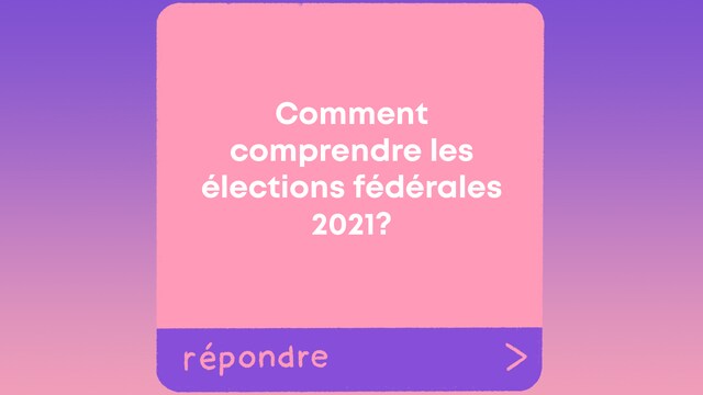 La question "Comment comprendre les élections fédérales 2021?" apparaît dans une boîte de question similaire à celles que l'on retrouve sur Instagram.
