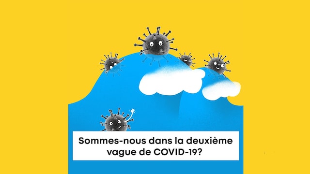 Illustration d'une vague emportant des coronavirus avec elle.