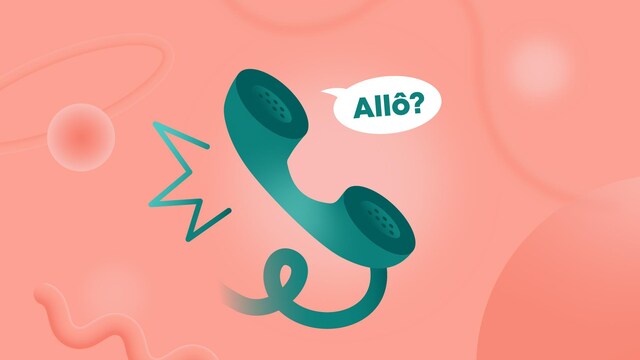 Illustration d'un téléphone avec une bulle dans laquelle on peut lire « Allô? ».