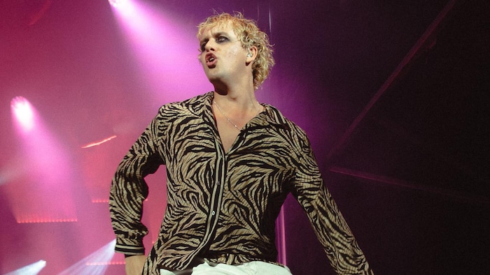 Le chanteur se produit sur scène.