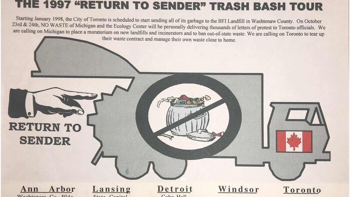 Image du dépliant annonçant les différentes manifestations à Ann Arbor, à Lansing, à Détroit, à Windsor et à Toronto.