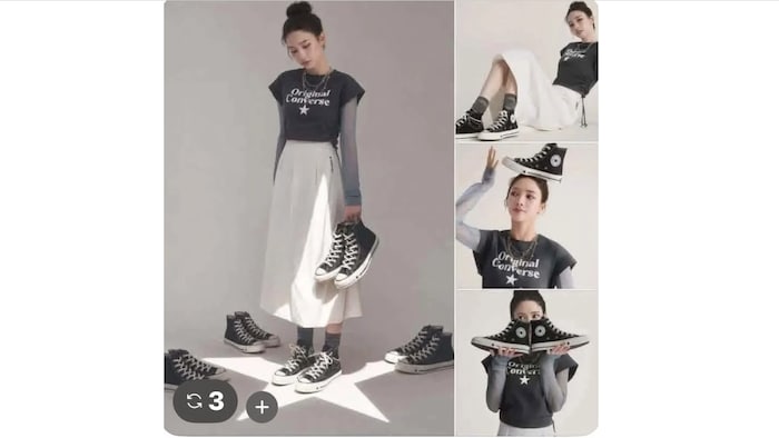 Des photos publicitaires avec la chanteuse Karina pour des souliers Converse.