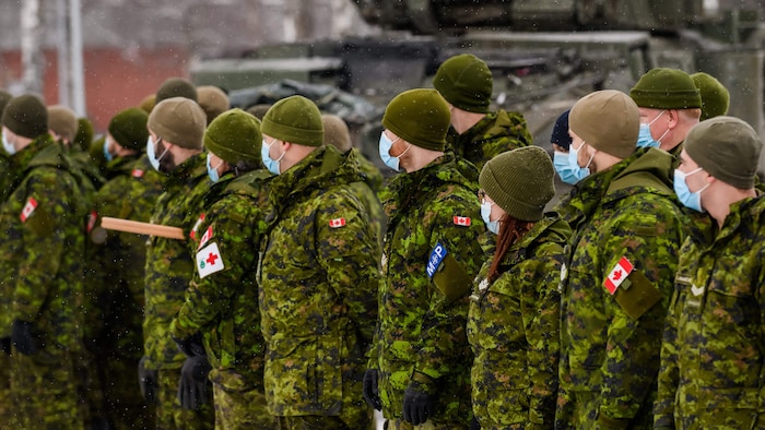 جنود كنديون يقفون في طابور.