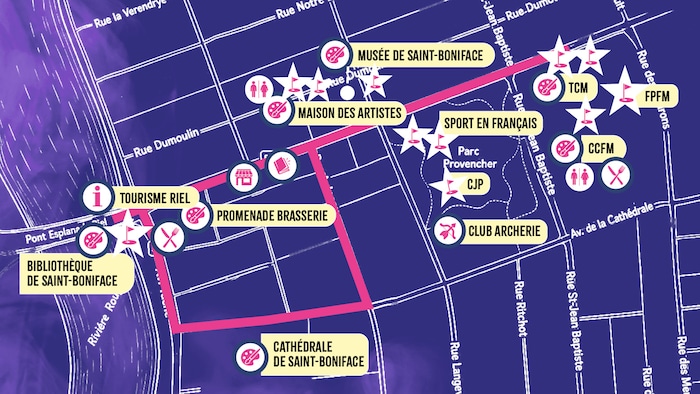 Carte présentant les activités de la Nuit blanche 2026 à Saint-Boniface.