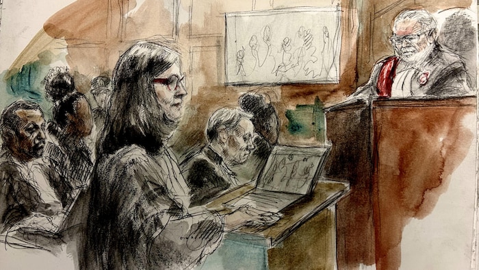 Une illustration judiciaire du procès.