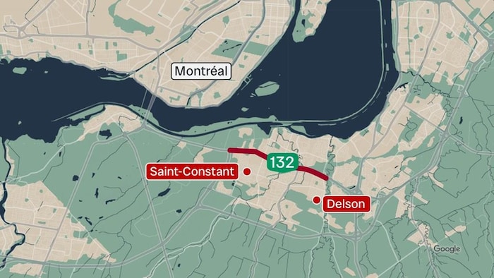 Carte du tronçon de la route 132 visé par le projet de réaménagement.
